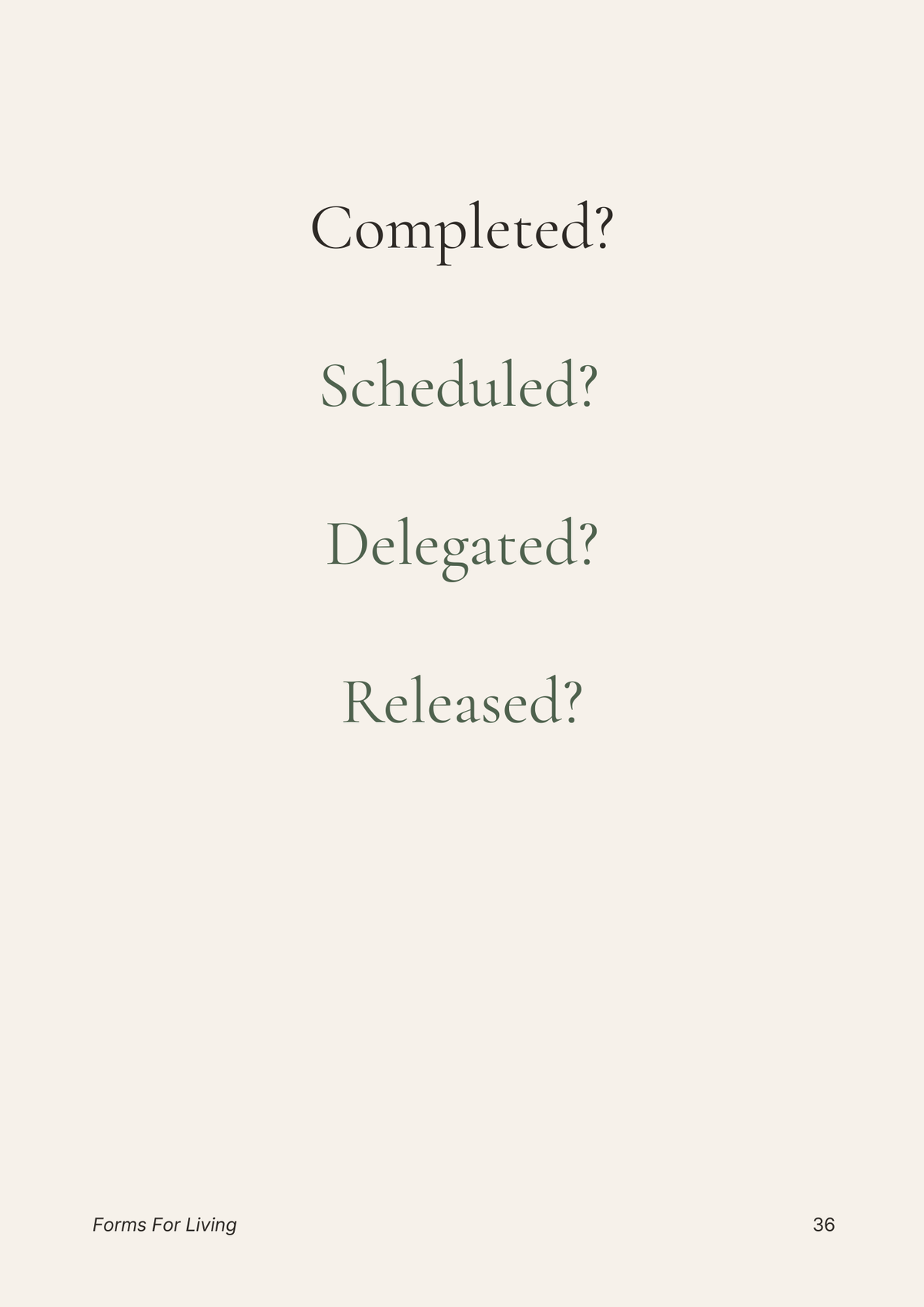 Preview page showing four ways to close an unfinished mental loop: complete it, schedule it, delegate it or release it.