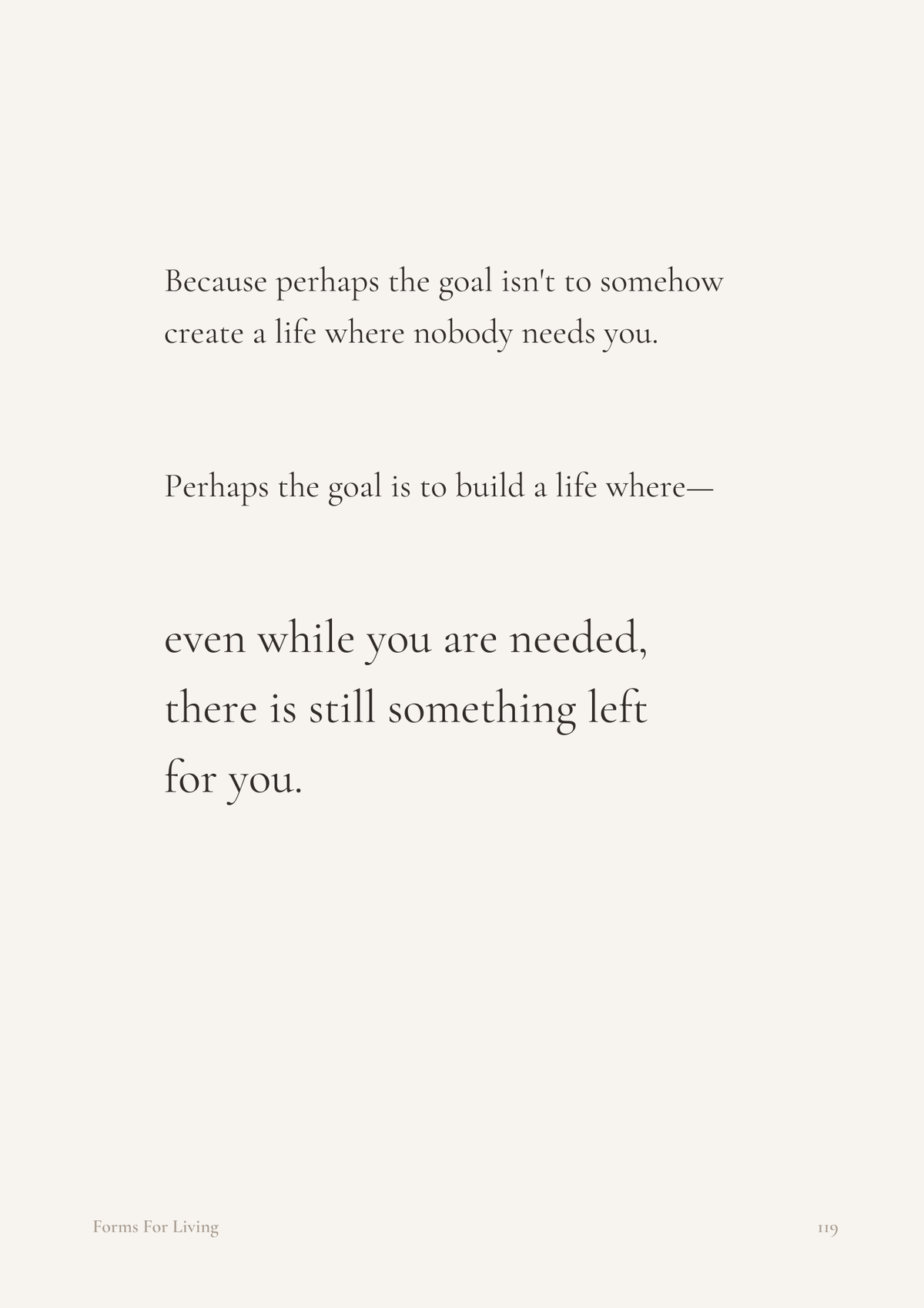 Preview closing page reminding the reader that the goal is a family life where, even while they are needed, there is still something left for them.